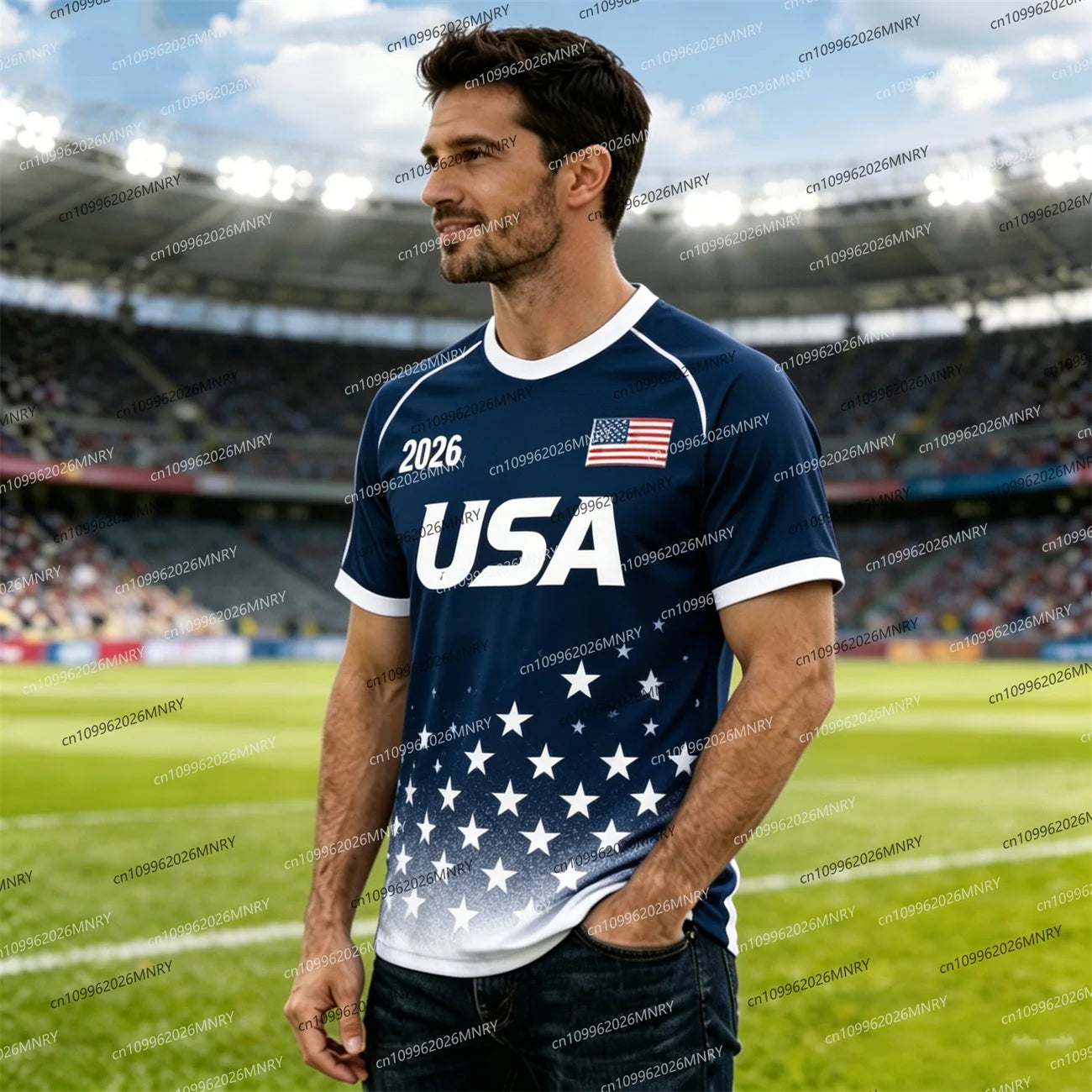 2026 America Flag Emblem tshirt Fan Jersey Men T Shirt American Soccer Jersey T-shirts For Men Fashion Men's clothing USA Jersey