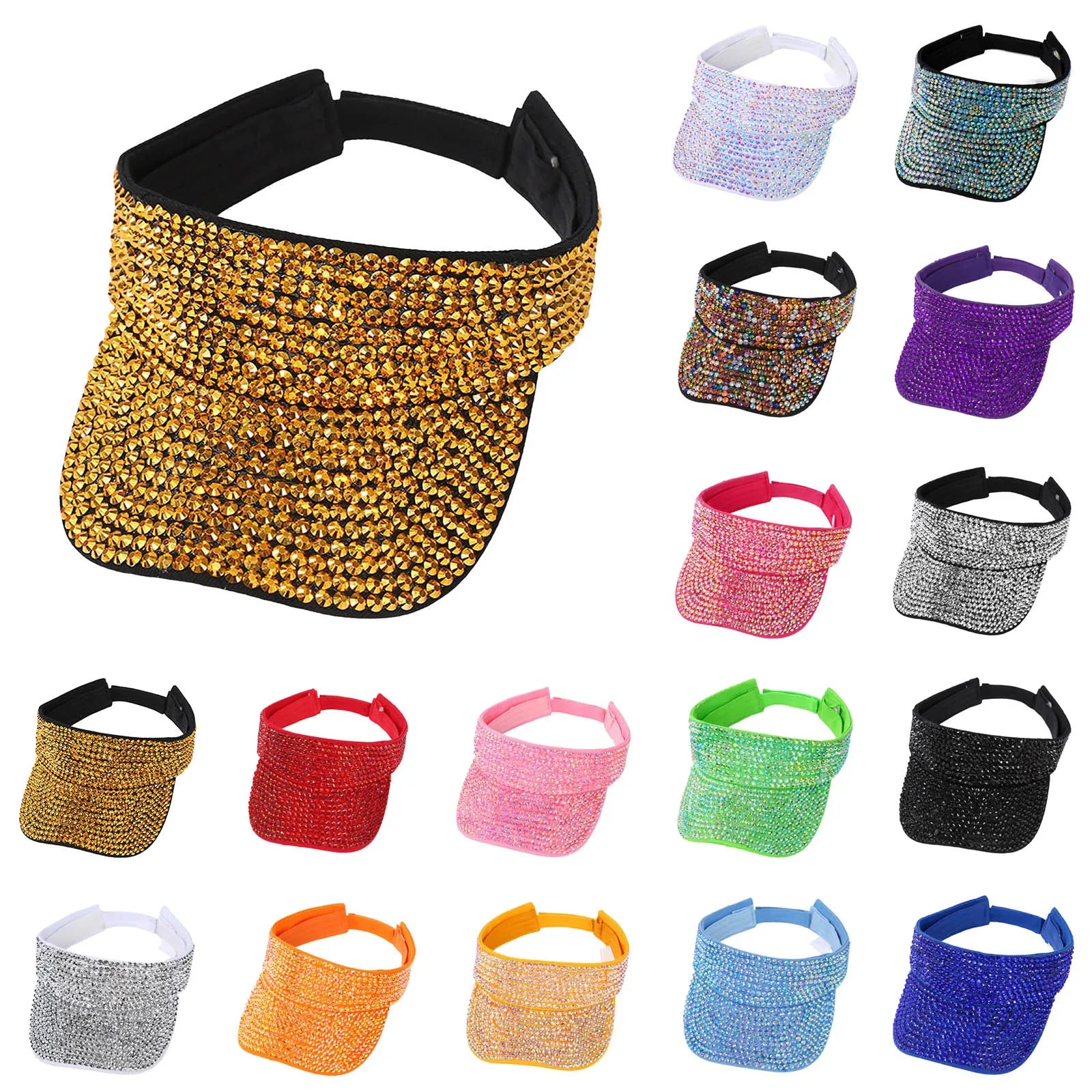 Glitter Visor Shiny Rhinestones Sport Cap Solid Empty Top Hats Golf Cap Adjustable Baseball Cap Outdoor Sun Hat For Women Men