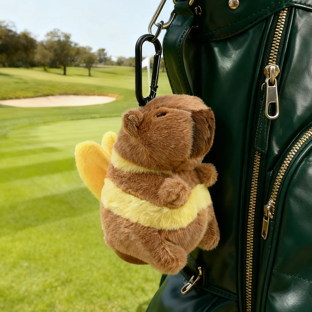 Golf Ball Bag Pouch Capybara Plushie Drawstring Storage Holds 2 Balls Drawstring Closure Cute Plush Doll Bag Holder
