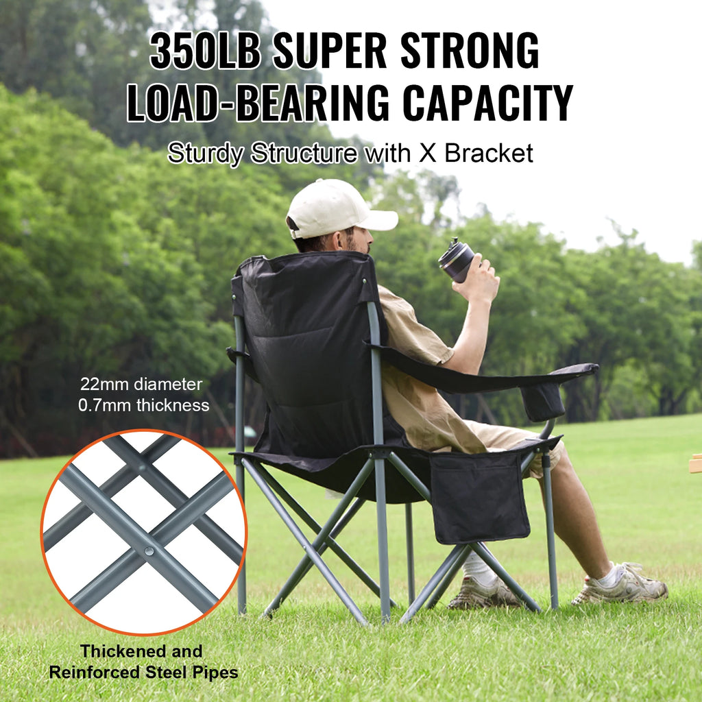 Folding Chair for Adults Portable Lumbar Back Padded Arm Chairs with Side Pockets