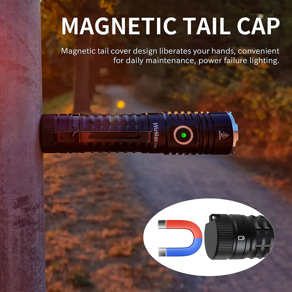 Rechargeable LED Flashlight with Magnet Tail & Reverse Charging for Hiking