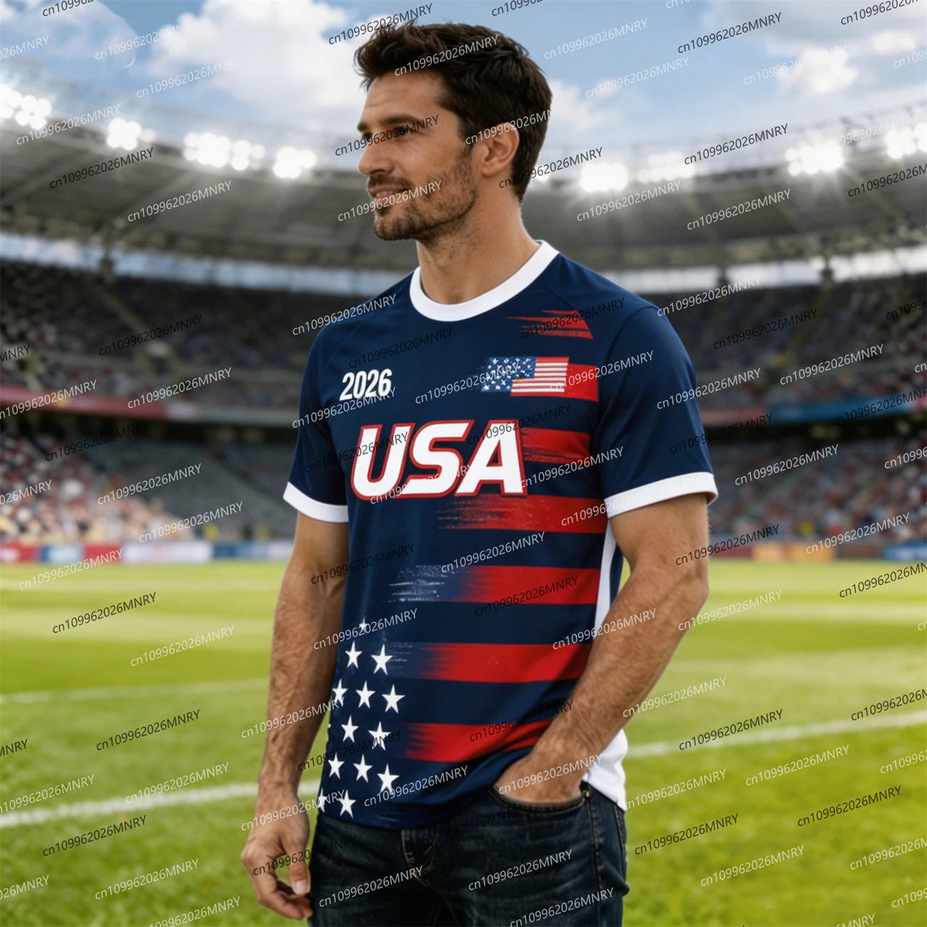 2026 America Flag Emblem tshirt Fan Jersey Men T Shirt American Soccer Jersey T-shirts For Men Fashion Men's clothing USA Jersey