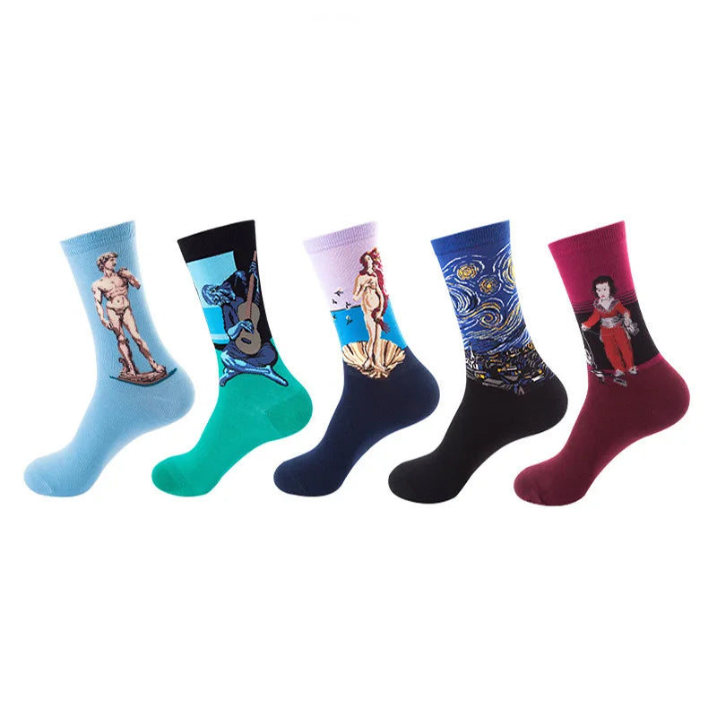10pcs=5 Pairs Neutral Cool Funny Hiphop Casual Pastel Pack Long Tube Set Men Fashion Print Harajuku Cotton Sports Running Socks