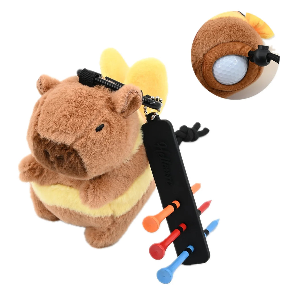Golf Ball Bag Pouch Capybara Plushie Drawstring Storage Holds 2 Balls Drawstring Closure Cute Plush Doll Bag Holder