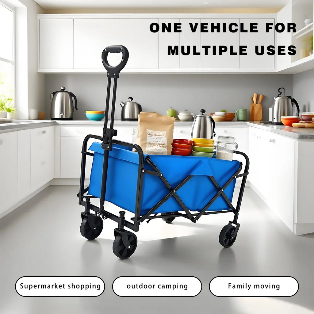 Commercial folding cart with wear-resistant tires, sturdy metal frame