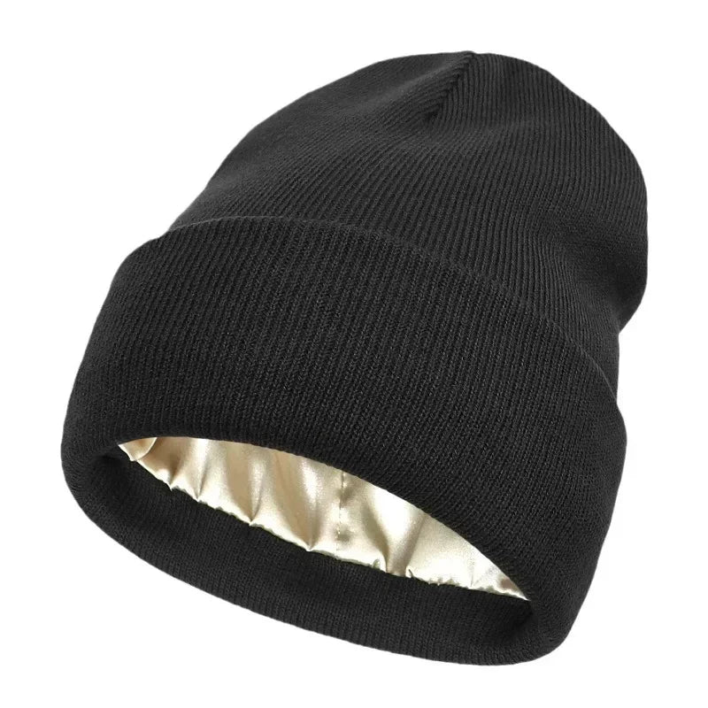 Unisex Winter Hat Silk Satin Lined Beanies Men and Women