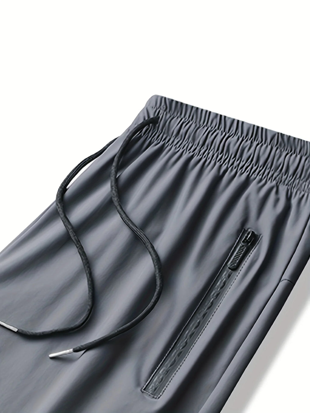 Men's Waist Drawstring Quick-drying High Elasticity Solid Color Long Pants With Zipper Pockets