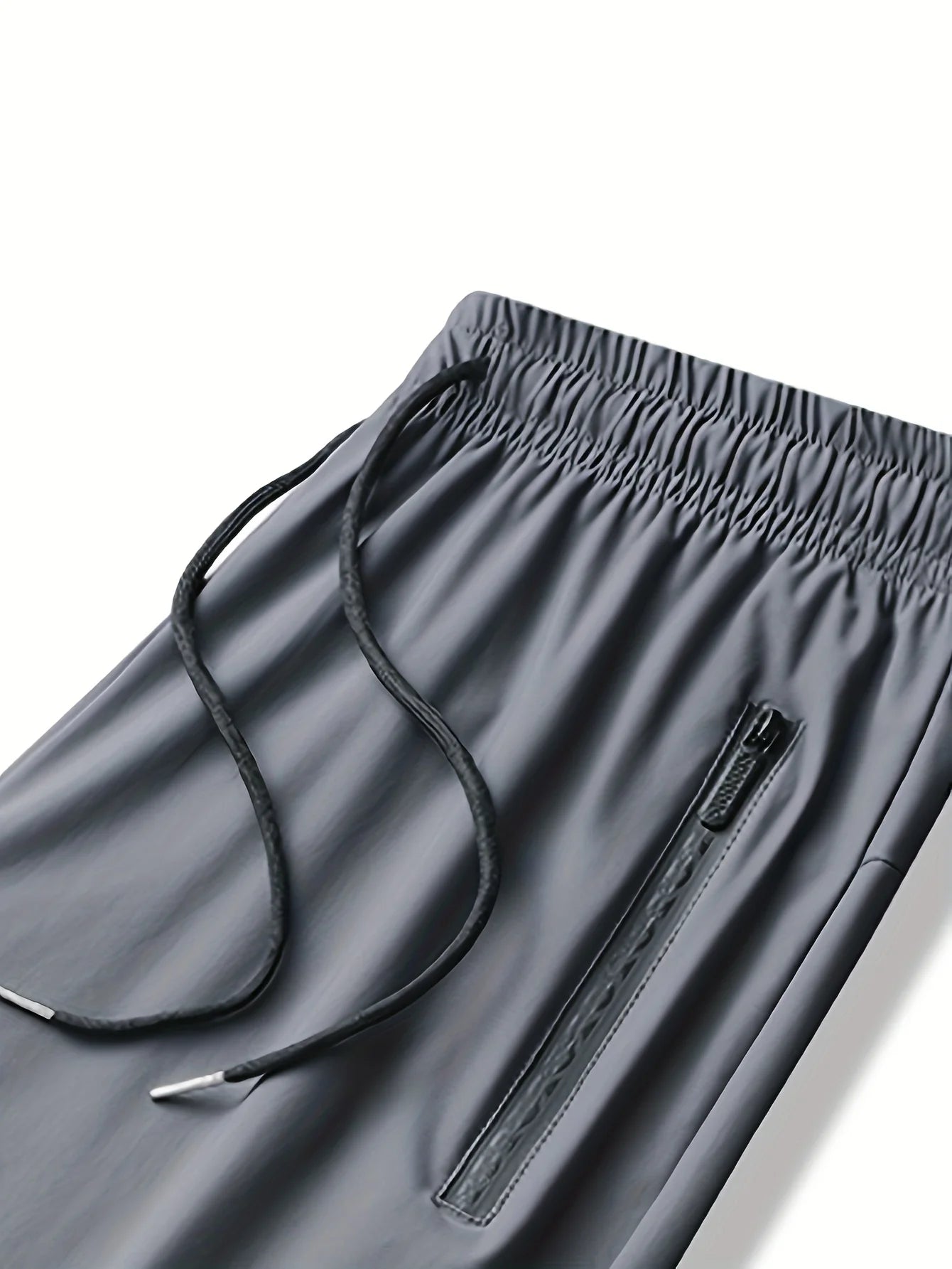 Men's Waist Drawstring Quick-drying High Elasticity Solid Color Long Pants With Zipper Pockets