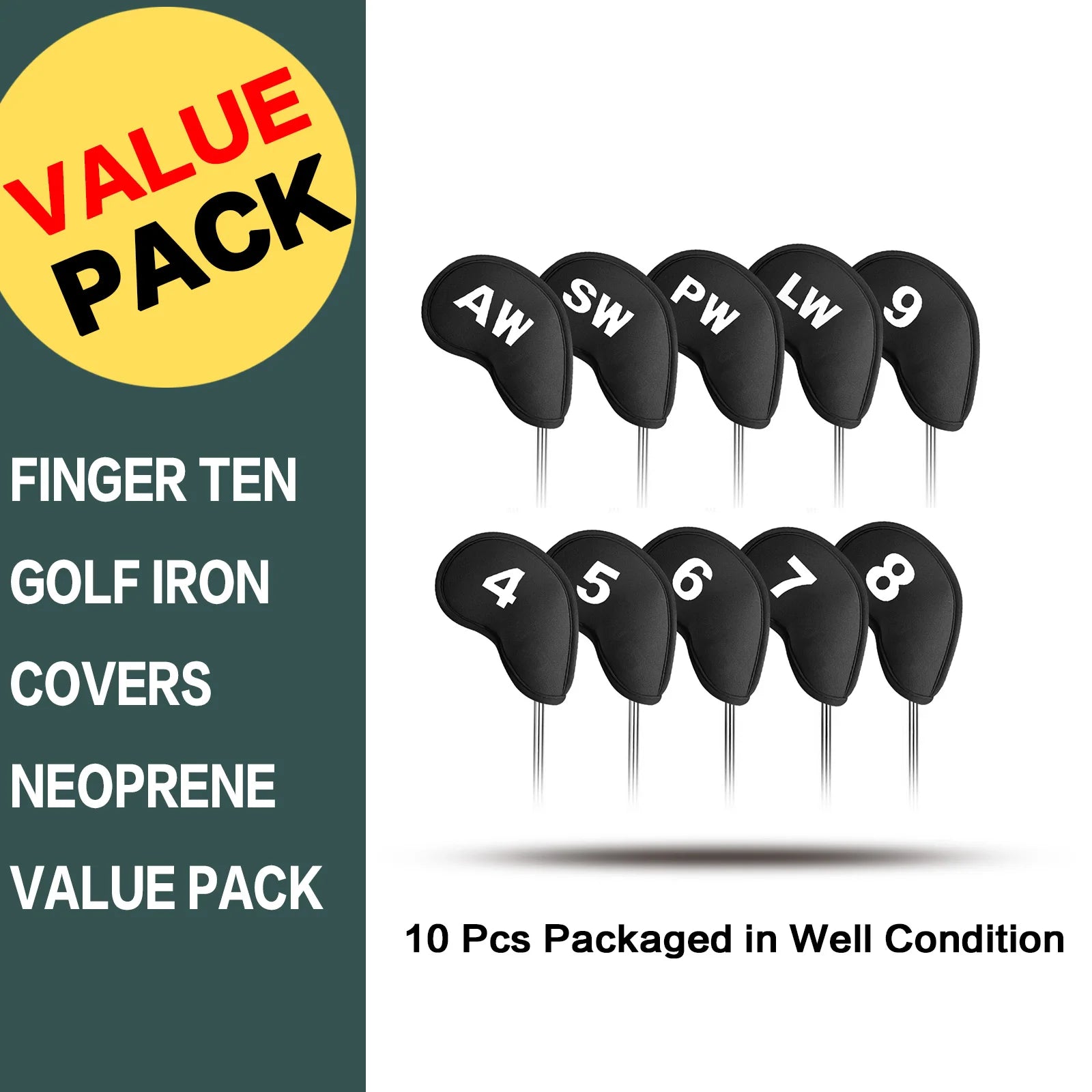 Neoprene Golf Club Covers Set - 10 Pack Universal Headcovers