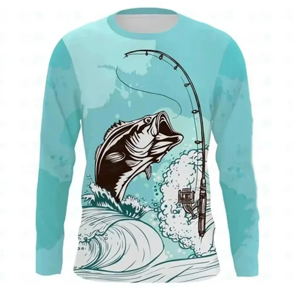 26 Personality New Fishing Pattern 3D Printed Men's Long Sleeve Tshirt Round Neck Outdoor Quick-drying Casual Sports Fashion Tops
