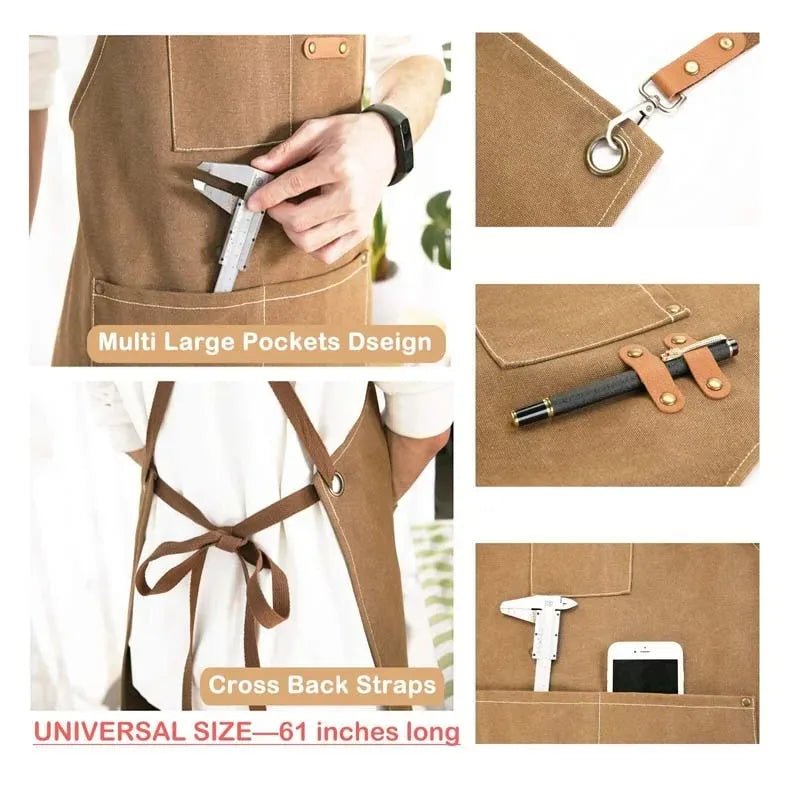 Household Canvas Apron Oil-proof Men Women Adult With Tool Pockets