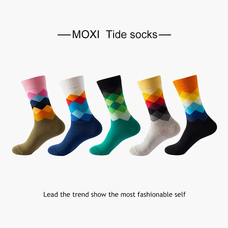 10pcs=5 Pairs Neutral Cool Funny Hiphop Casual Pastel Pack Long Tube Set Men Fashion Print Harajuku Cotton Sports Running Socks