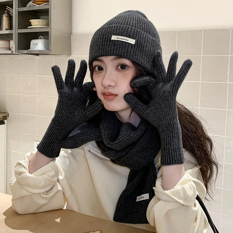 Neck Scarf Gloves Caps Three Piece Set For Women & Men  Scarf Glove Set