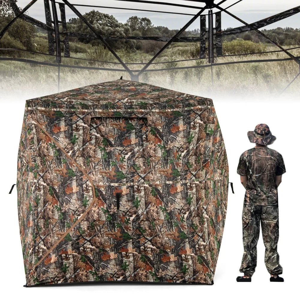 Camouflaged Hunting Blind for 3-4 People w/270° Viewing Range with Carrying Bag
