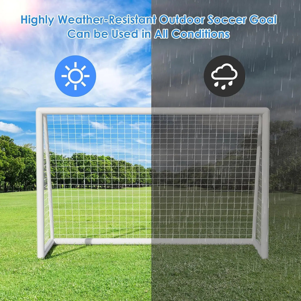 Portable Soccer Goal Ground Stakes, Soccer Goal Set 8x6ft  Weatherproof PVC Frame, for Backyard Kids, Adults, 2xFootball Net