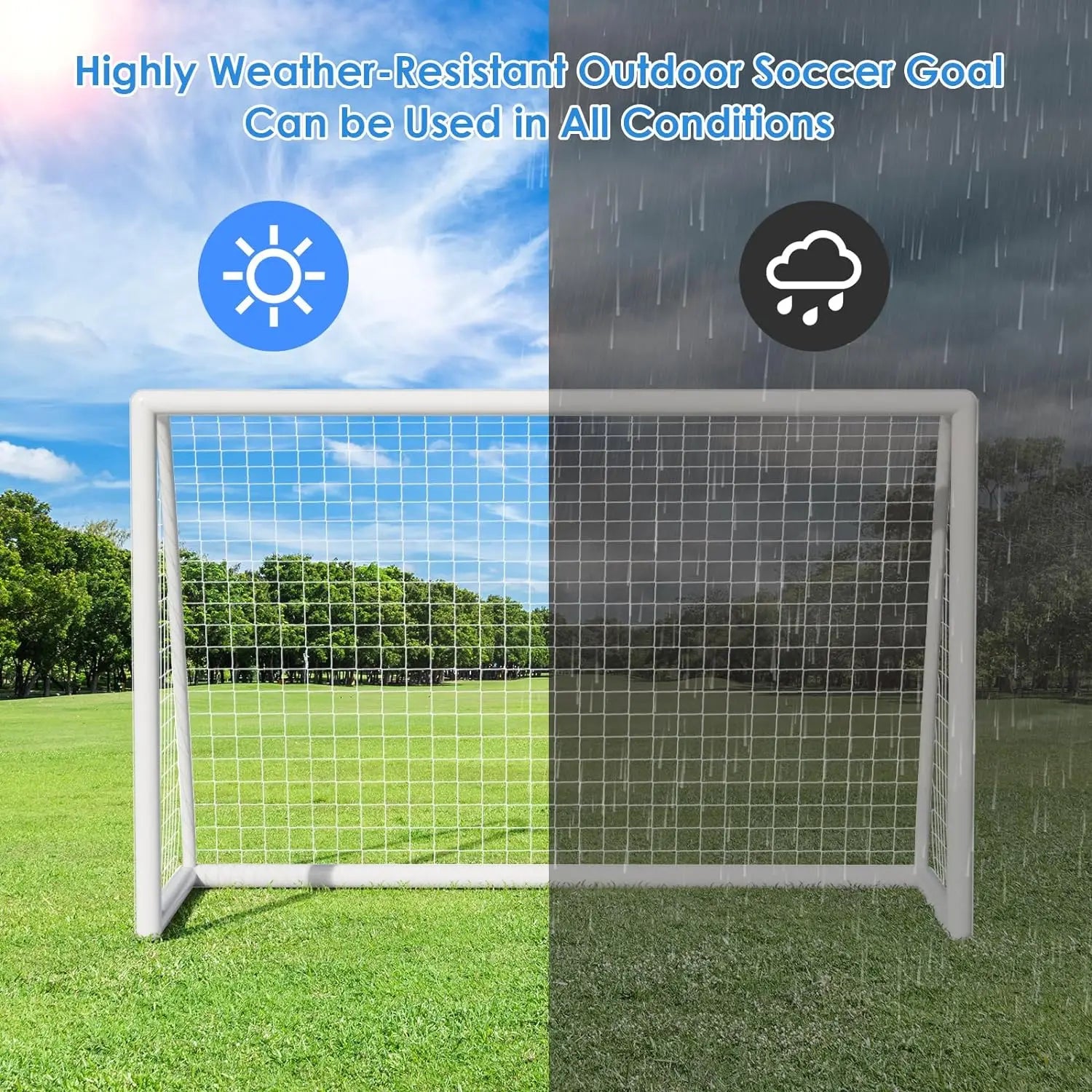 Portable Soccer Goal Ground Stakes, Soccer Goal Set 8x6ft  Weatherproof PVC Frame, for Backyard Kids, Adults, 2xFootball Net