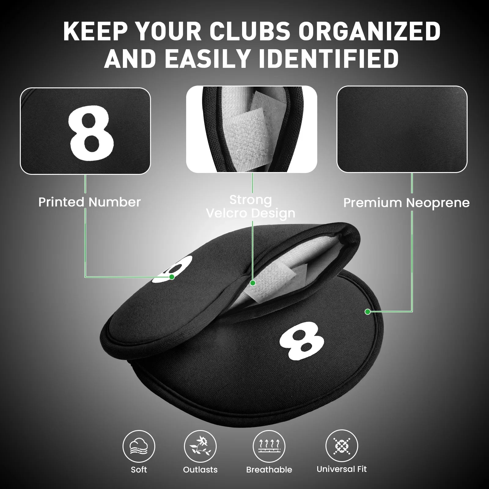 Neoprene Golf Club Covers Set - 10 Pack Universal Headcovers