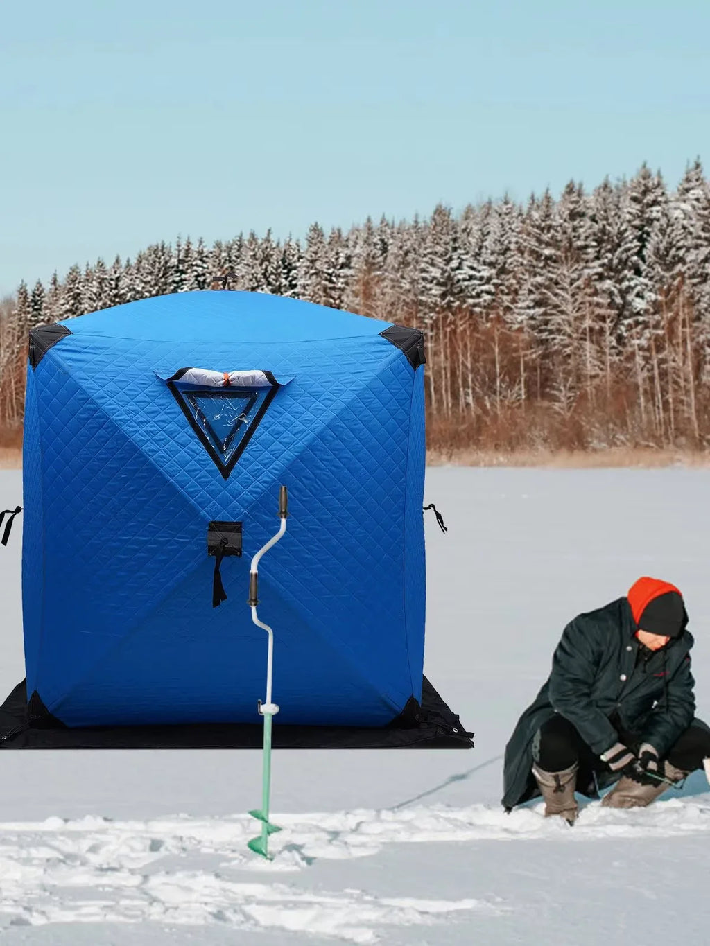 Ice Fishing Tent Freestanding Portable Insulated and Windproof for 1-2 Persons Orange/Blue/Red