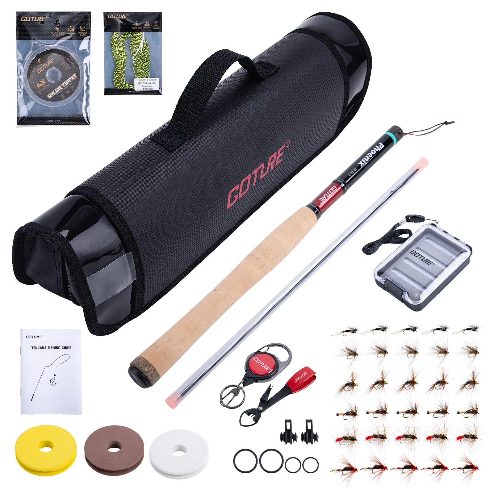 Goture 12ft 3.6m Tenkara Rod with Spare Tip Section&Storage Bag, Complete Beginner Tenkara Fishing Kit for Travel Hiking Camping