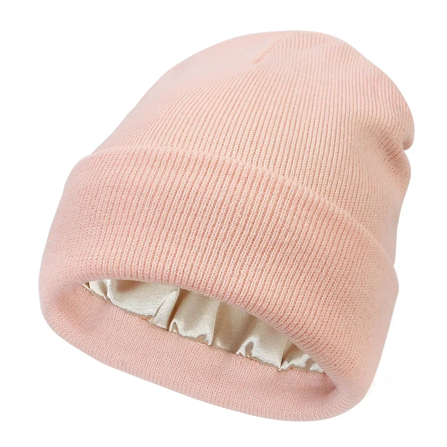 Unisex Winter Hat Silk Satin Lined Beanies Men and Women
