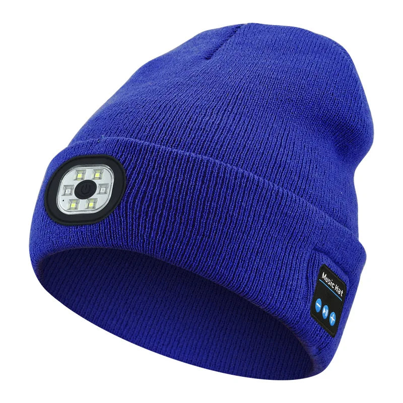 Bluetooth Beanie with Light, Unisex 6 LED USB Rechargeable with Cordless Headphones