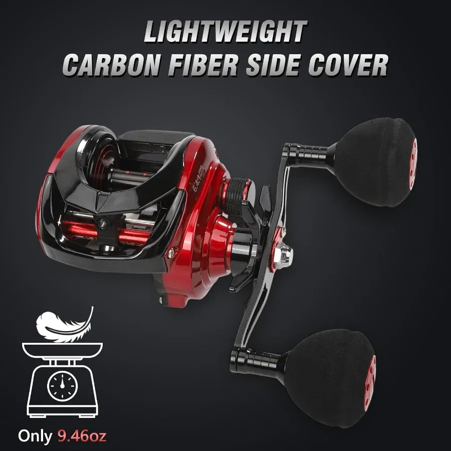 Baitcaster Reels with 6.4:1 Gear Ratio and 33 Lb Max Drag for Precision Casting in Freshwater and Saltwater