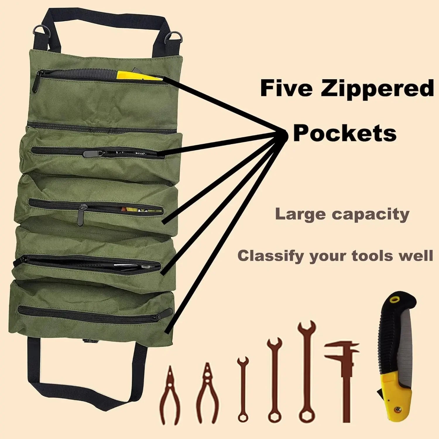 Heavy-Duty Roll-Up Tool Bag Multi-Tool Organizer All-in-One