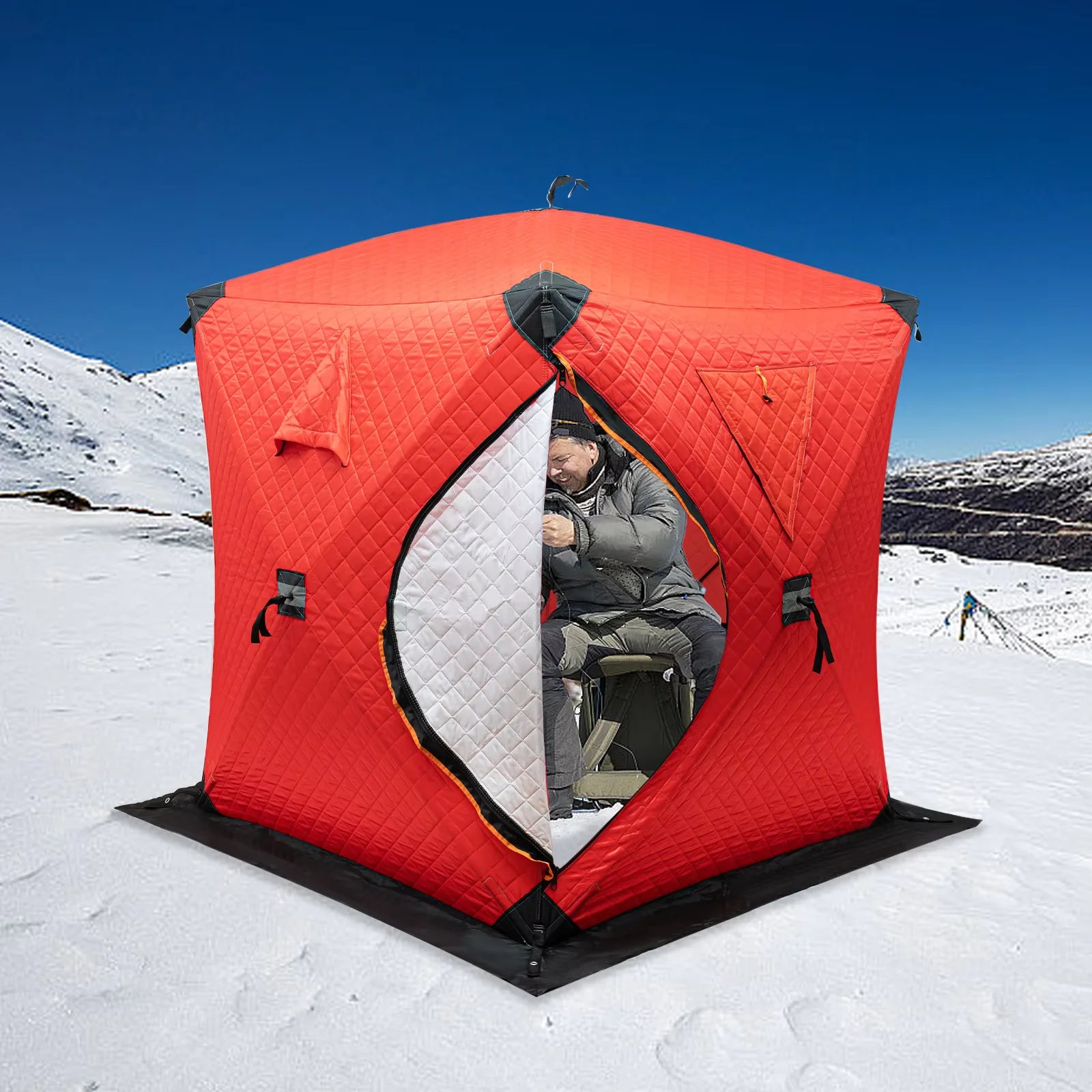 Ice Fishing Tent Freestanding Portable Insulated and Windproof for 1-2 Persons Orange/Blue/Red