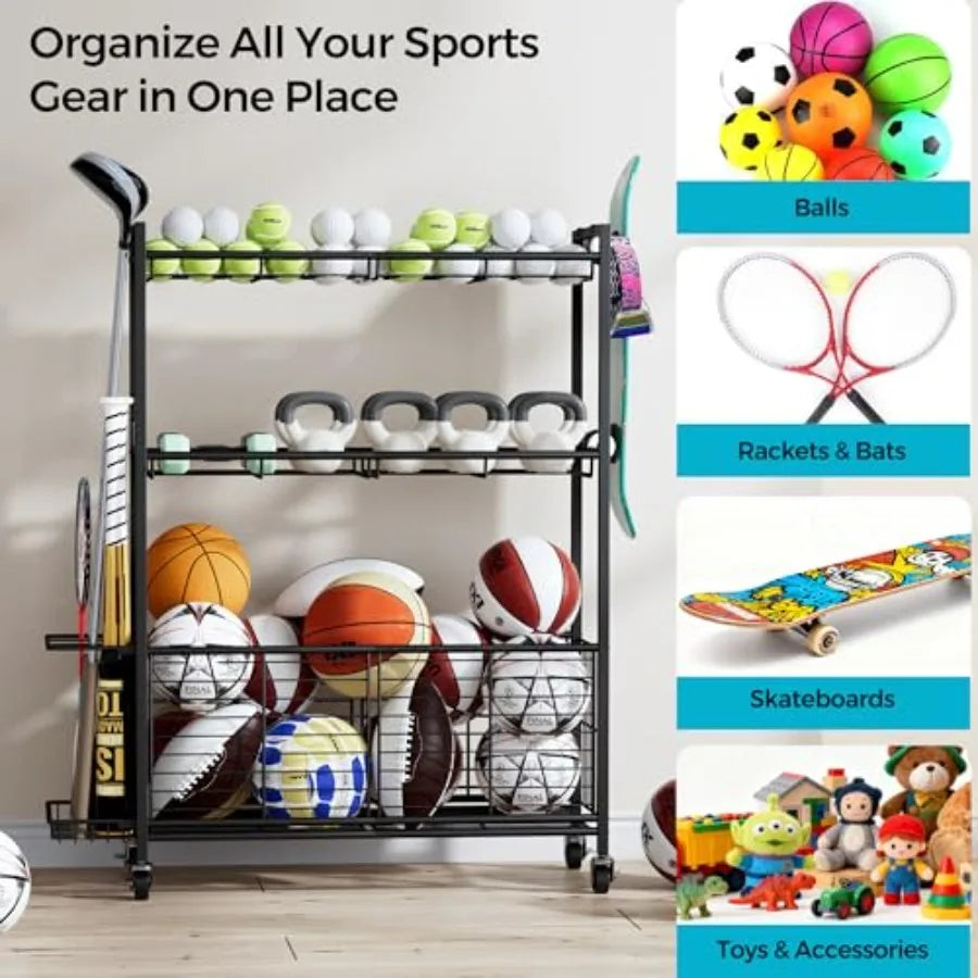 Large Garage Sports Equipment Organizer with Wheels
