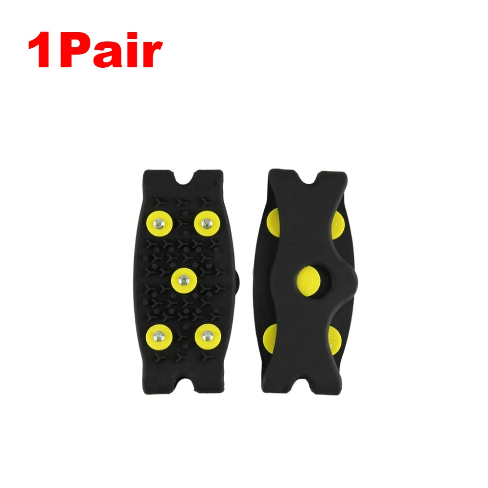 1-10Pair 5-Stud Anti Slip Crampons Snow Claw Shoe Covers Chain Spikes for Winter Walking Hiking Climbing Mountaineering Sports