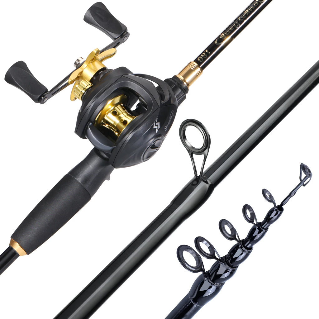 Sougayilang 1.8-2.4m Casting Fishing Combo Telescopic Fishing Rod and 7.2:1 High Speed Fishing Reel with Freshwater FishingPesca