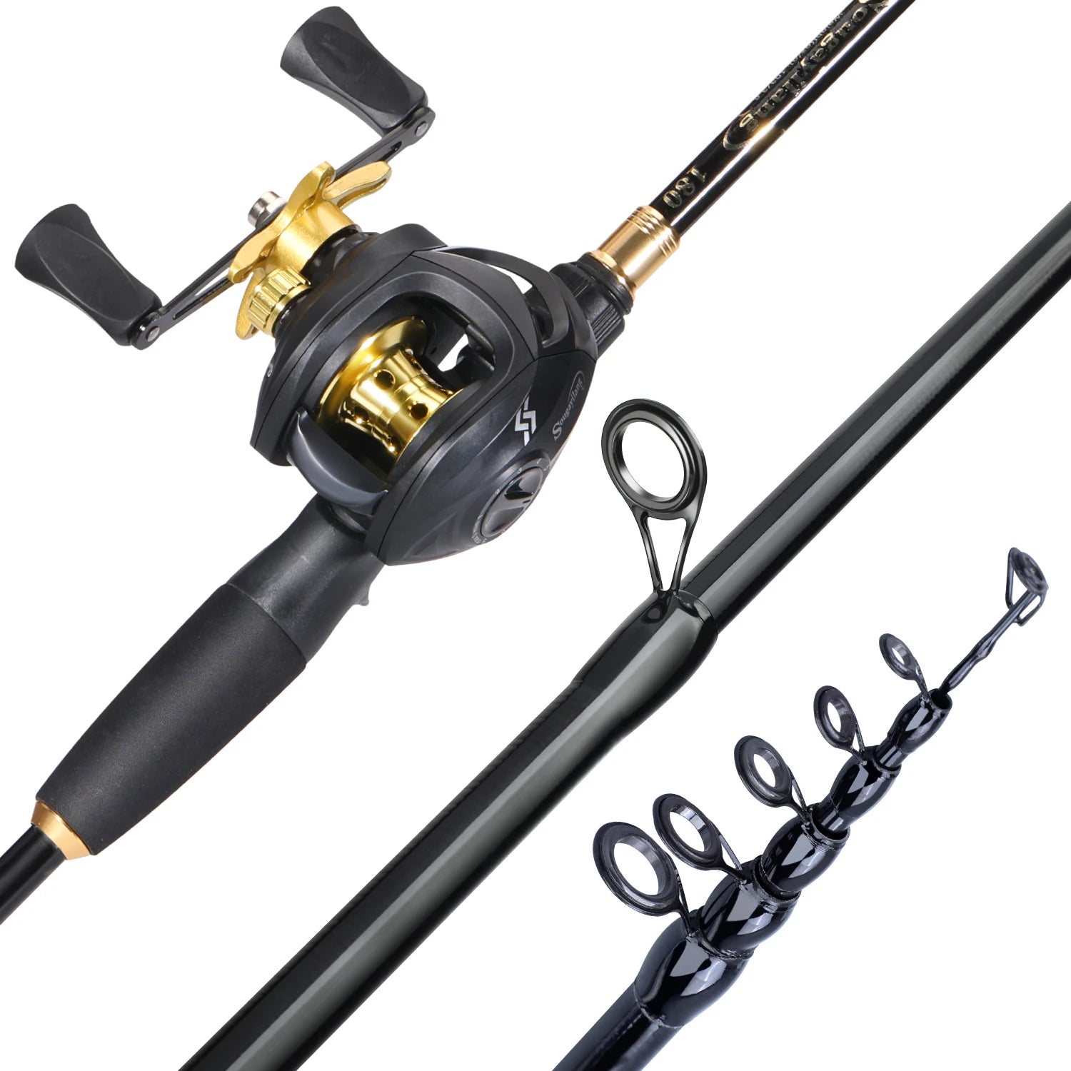 Sougayilang 1.8-2.4m Casting Fishing Combo Telescopic Fishing Rod and 7.2:1 High Speed Fishing Reel with Freshwater FishingPesca
