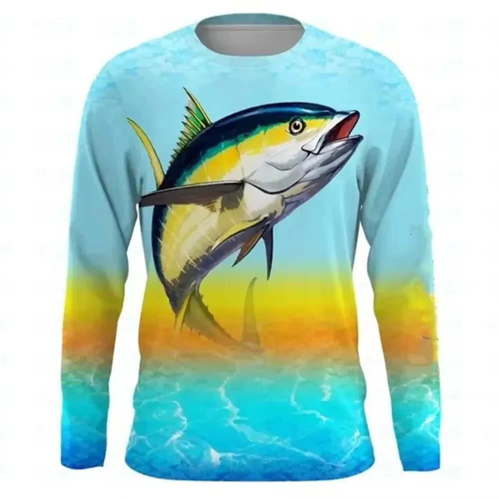 26 Personality New Fishing Pattern 3D Printed Men's Long Sleeve Tshirt Round Neck Outdoor Quick-drying Casual Sports Fashion Tops