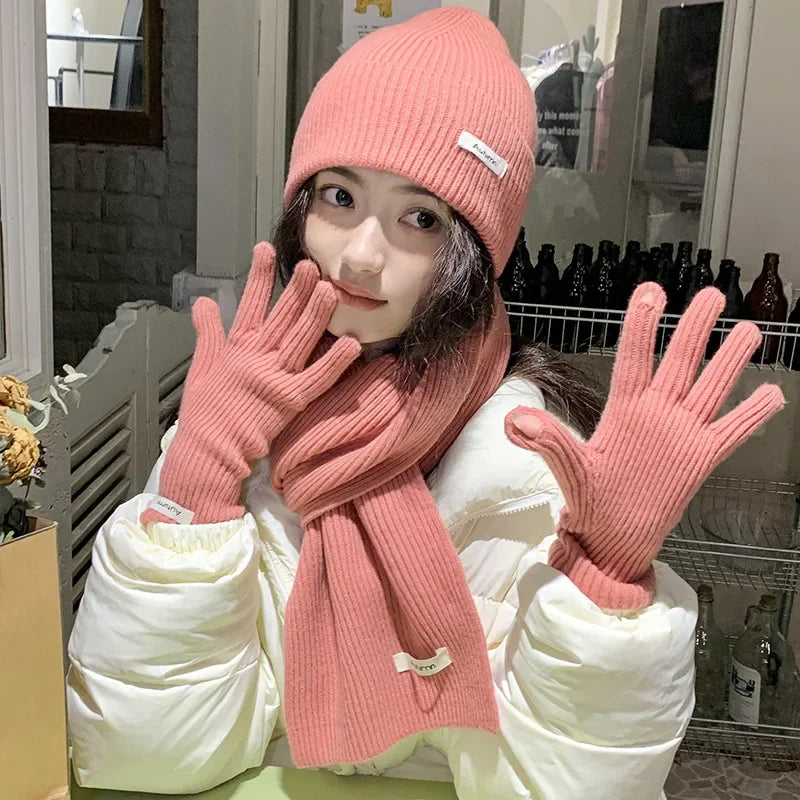 Neck Scarf Gloves Caps Three Piece Set For Women & Men  Scarf Glove Set