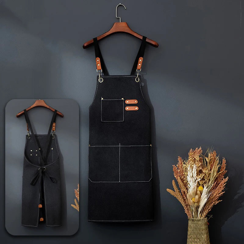 Canvas Waterproof Professional Kitchen Apron Woodworking Apron Art Apron, Fit Cafe Bar Shop Beauty Nails Studios Uniform WQ001