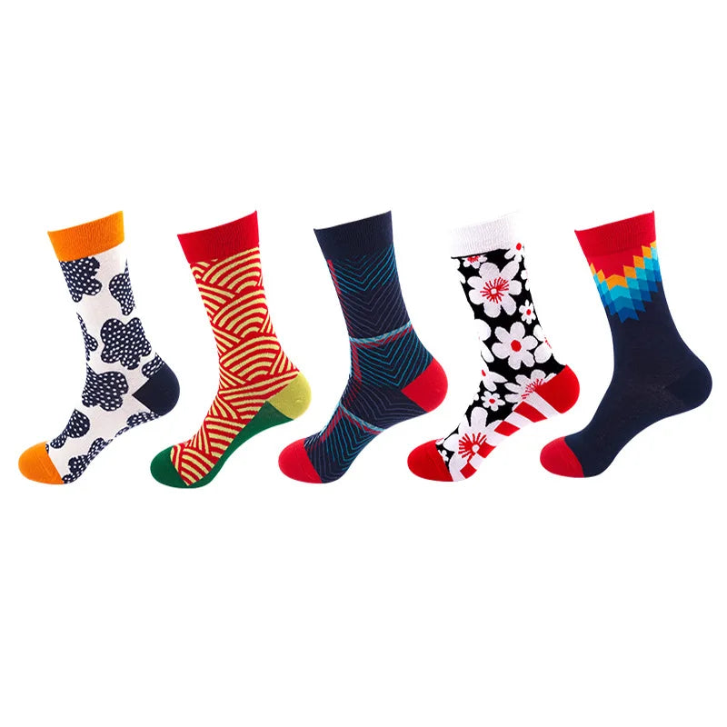 10pcs=5 Pairs Neutral Cool Funny Hiphop Casual Pastel Pack Long Tube Set Men Fashion Print Harajuku Cotton Sports Running Socks