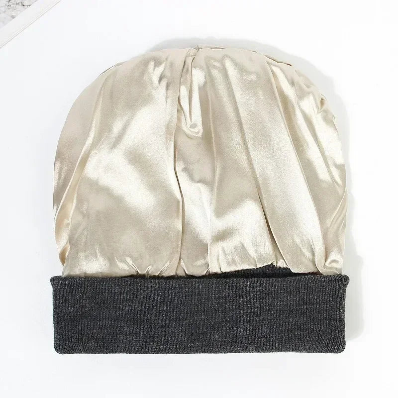 Unisex Winter Hat Silk Satin Lined Beanies Men and Women