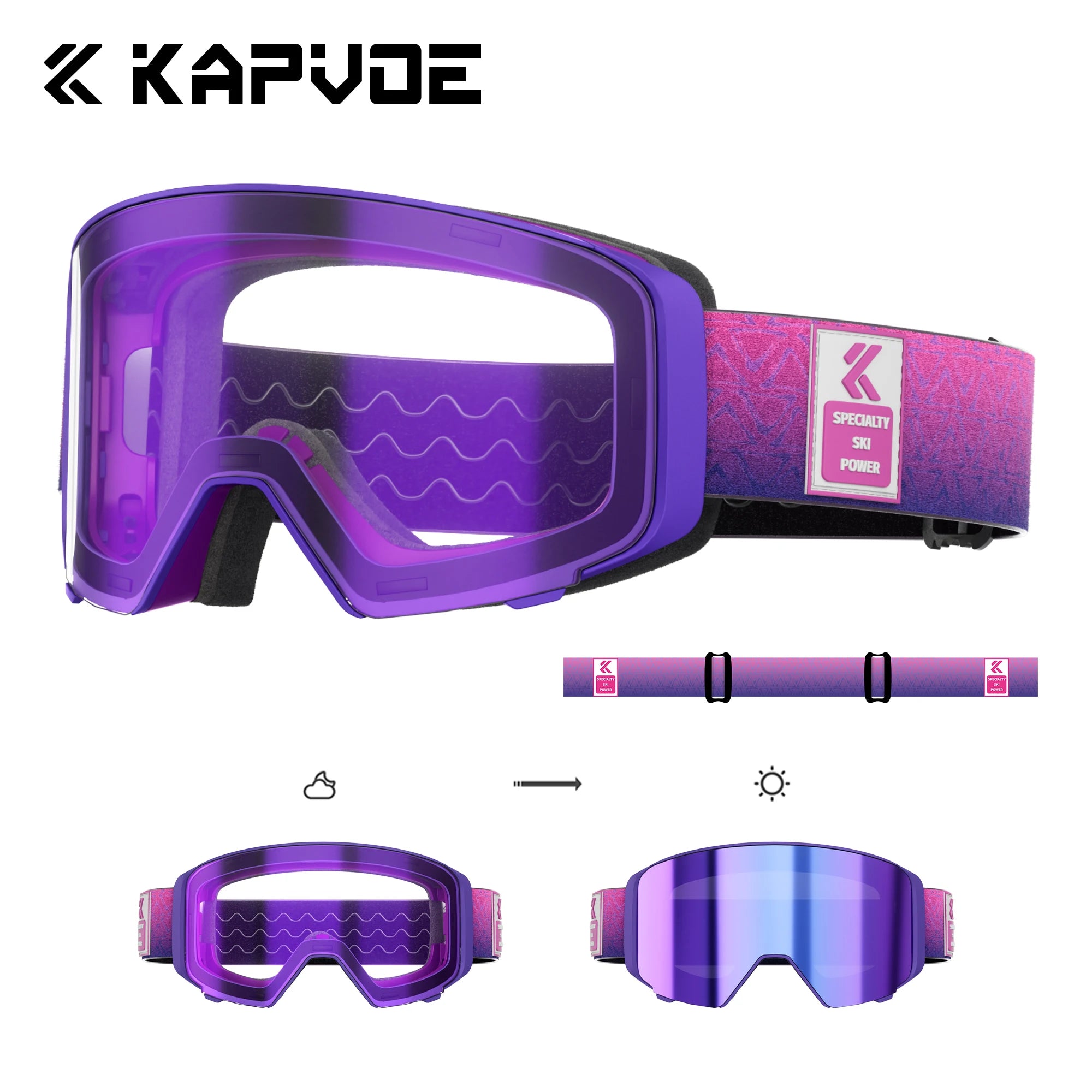 KAPVOE Ski Goggles Breathable Sports Snow Glasses UV400 Anti-fog