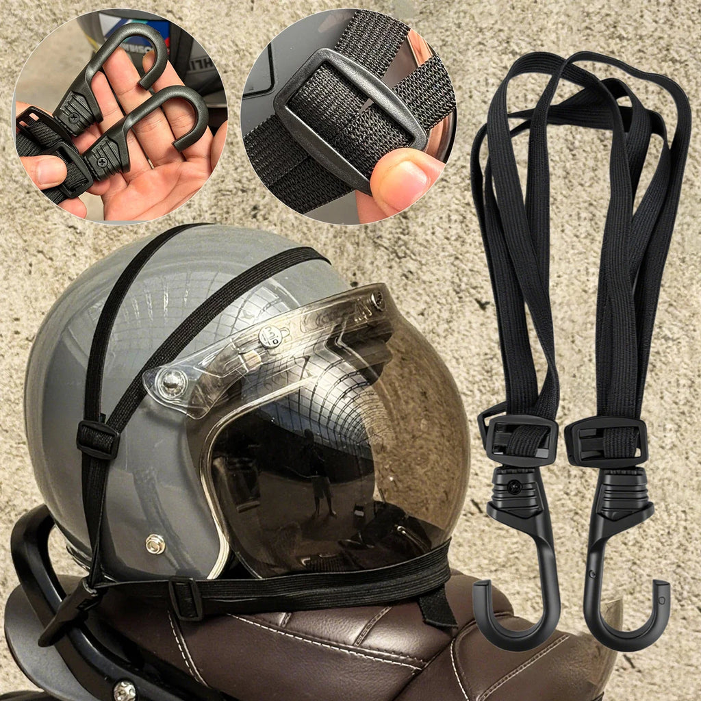 Motorcycle Back Seat Helmet Holder - Elastic Adjustable Fix Rope