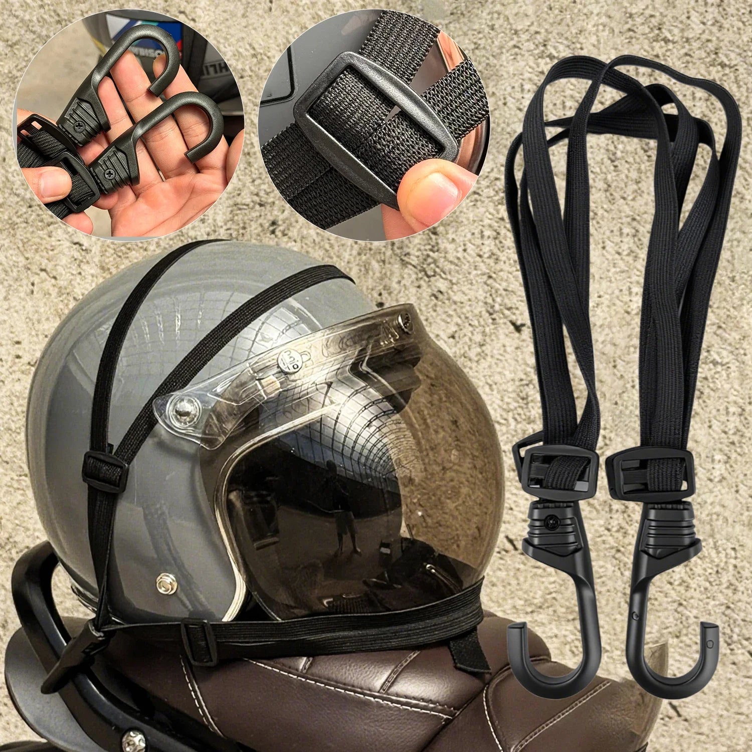 Motorcycle Back Seat Helmet Holder - Elastic Adjustable Fix Rope