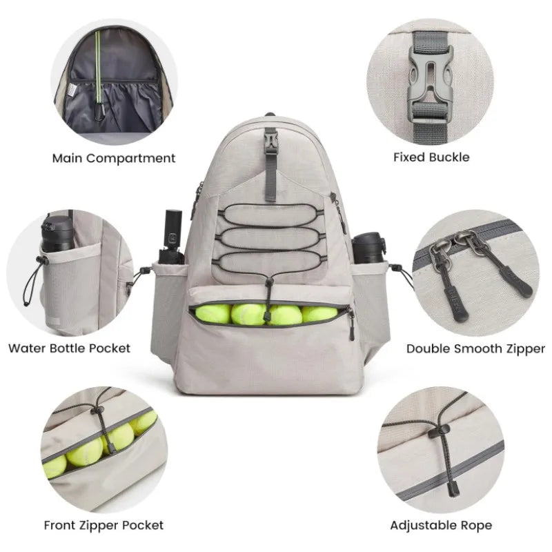 Tennis Bag Portable Tennis Backpack Large Capacity Ball Pack Racket Storage Daypack Outdoor Pickleball Bag with Shoe Compartment
