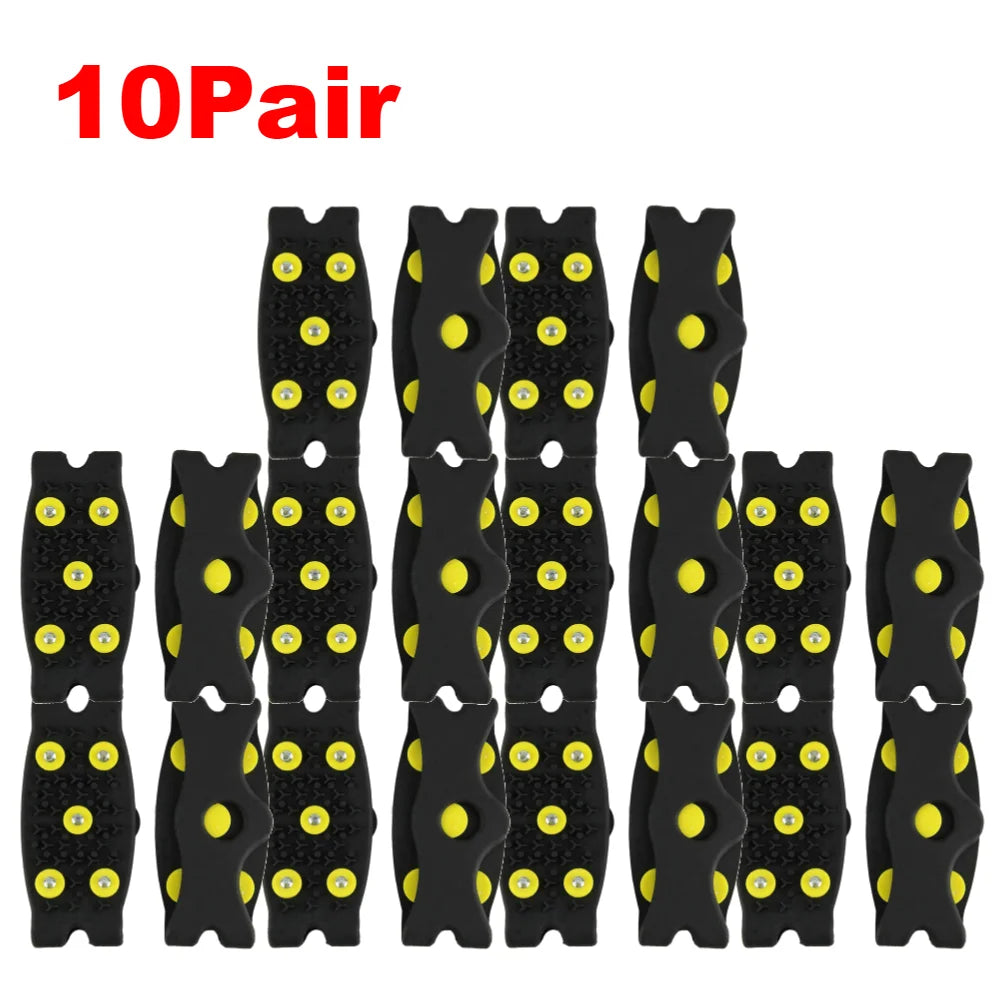 1-10Pair 5-Stud Anti Slip Crampons Snow Claw Shoe Covers Chain Spikes for Winter Walking Hiking Climbing Mountaineering Sports