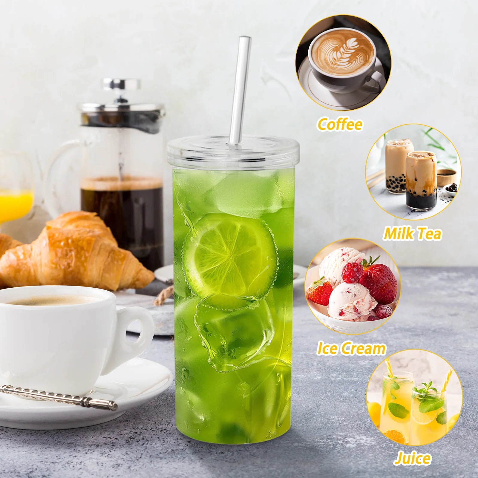 2PCS large Juice Cup with Lid and Straw plastic Water Bottle