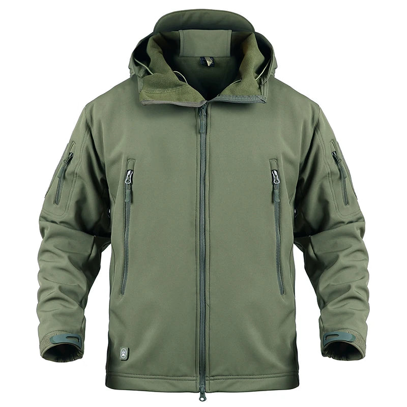 Men's Waterproof Softshell Jacket Warm Fleece Hooded Coat Windproof Outdoor Sports Fishing Hiking Jacket
