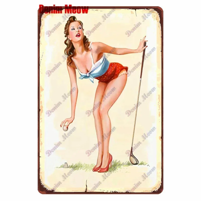 Vintage Golf Life Metal Wall Art Playing Golf Pin Up Girl Tin Sign Retro The Golf Father Decoration Club Home Decor 8x12 inch