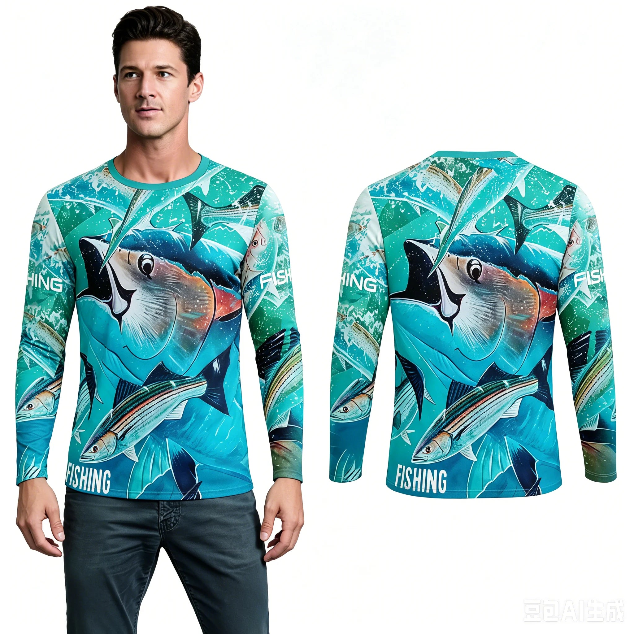 Fishing T Shirt for Men Summer Outdoor Fishing Apparel Sun Protective Long Sleeve 3D Printed Casual Tee UV Resistant Quick Dry