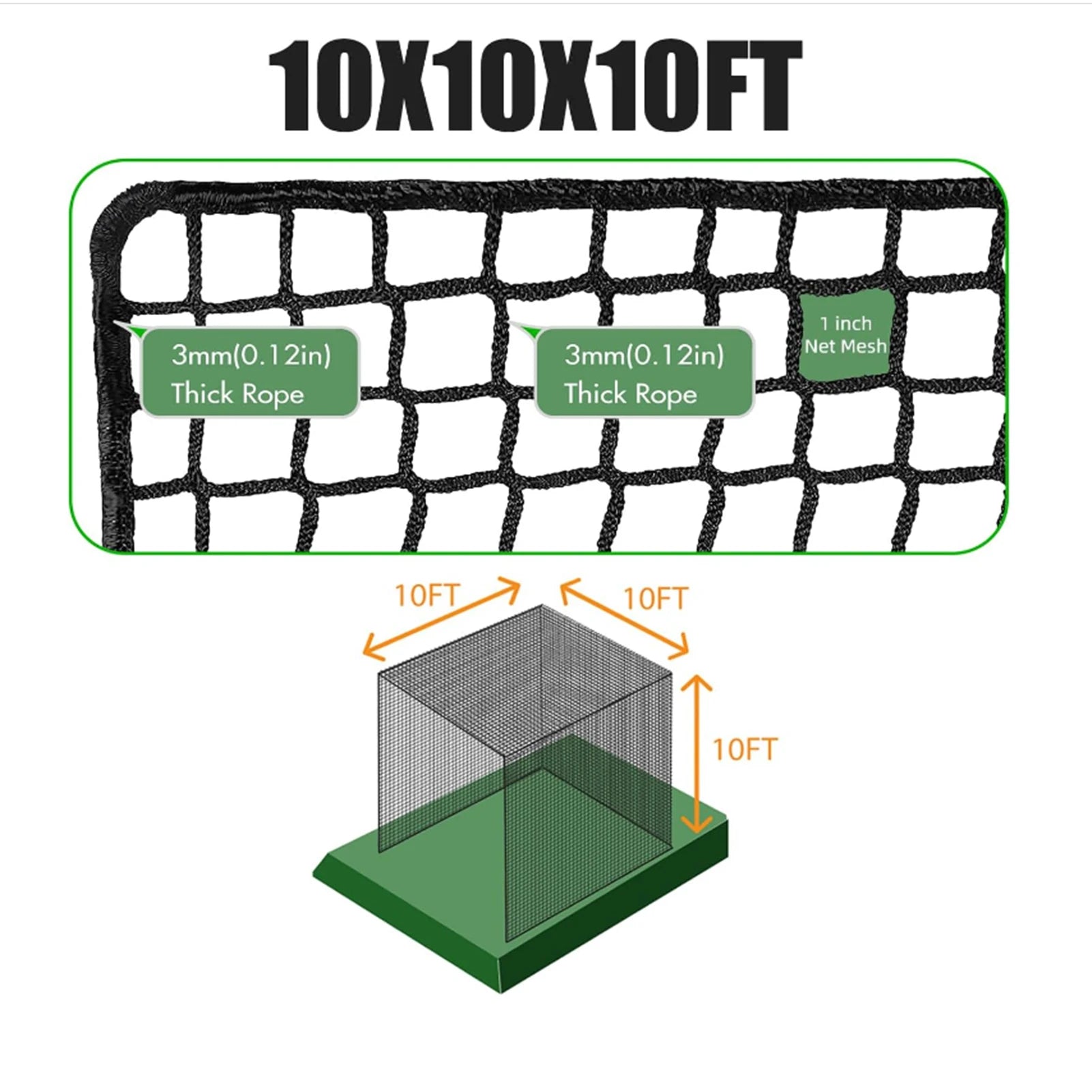 Golf Cage Netting 10X10X10Ft Portable Baseball - golf Cage