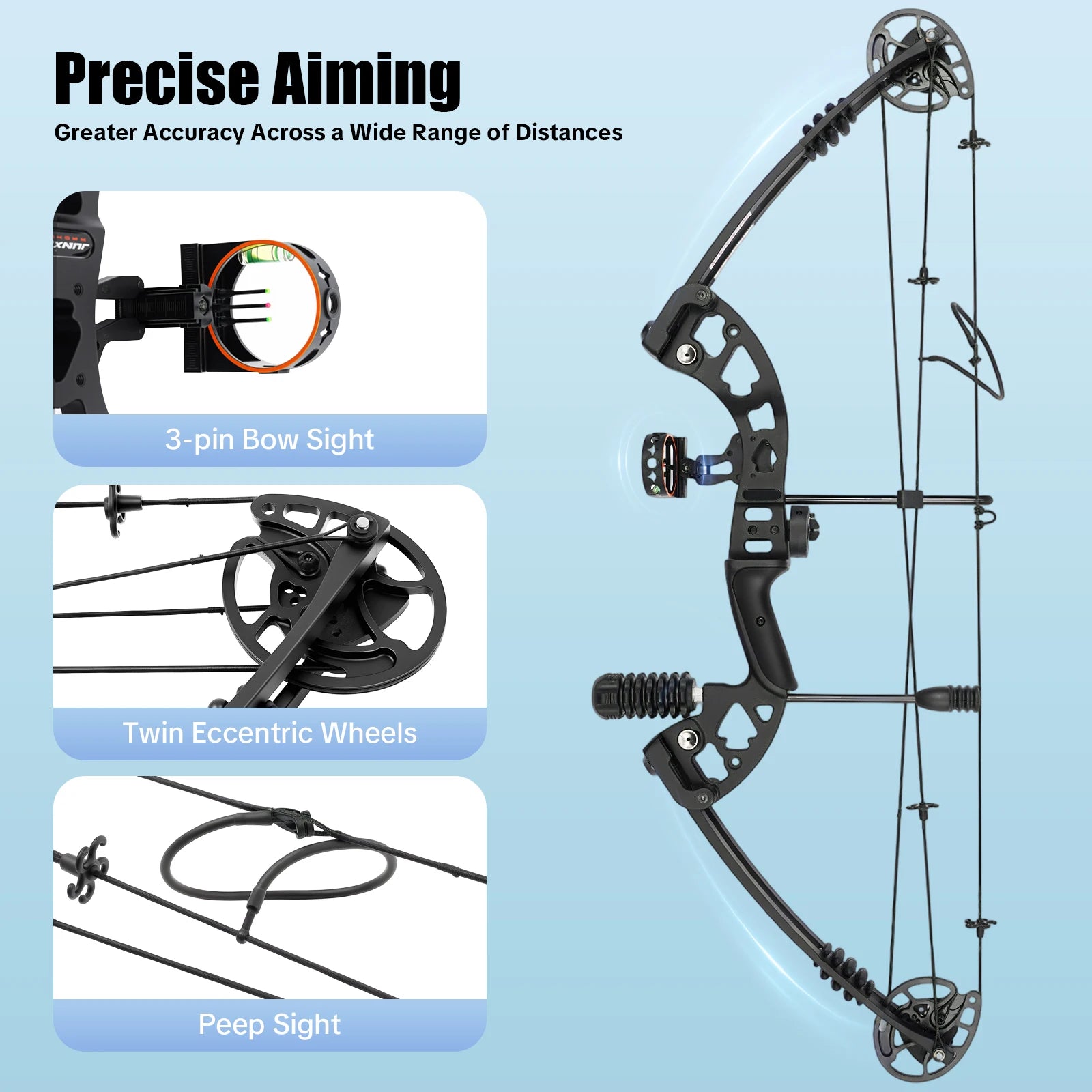Compound Bow For Adults, Right Hand, Hunting Kit: 3 Pin Lighted Sight For Outdoor Competition, Hunting, Training
