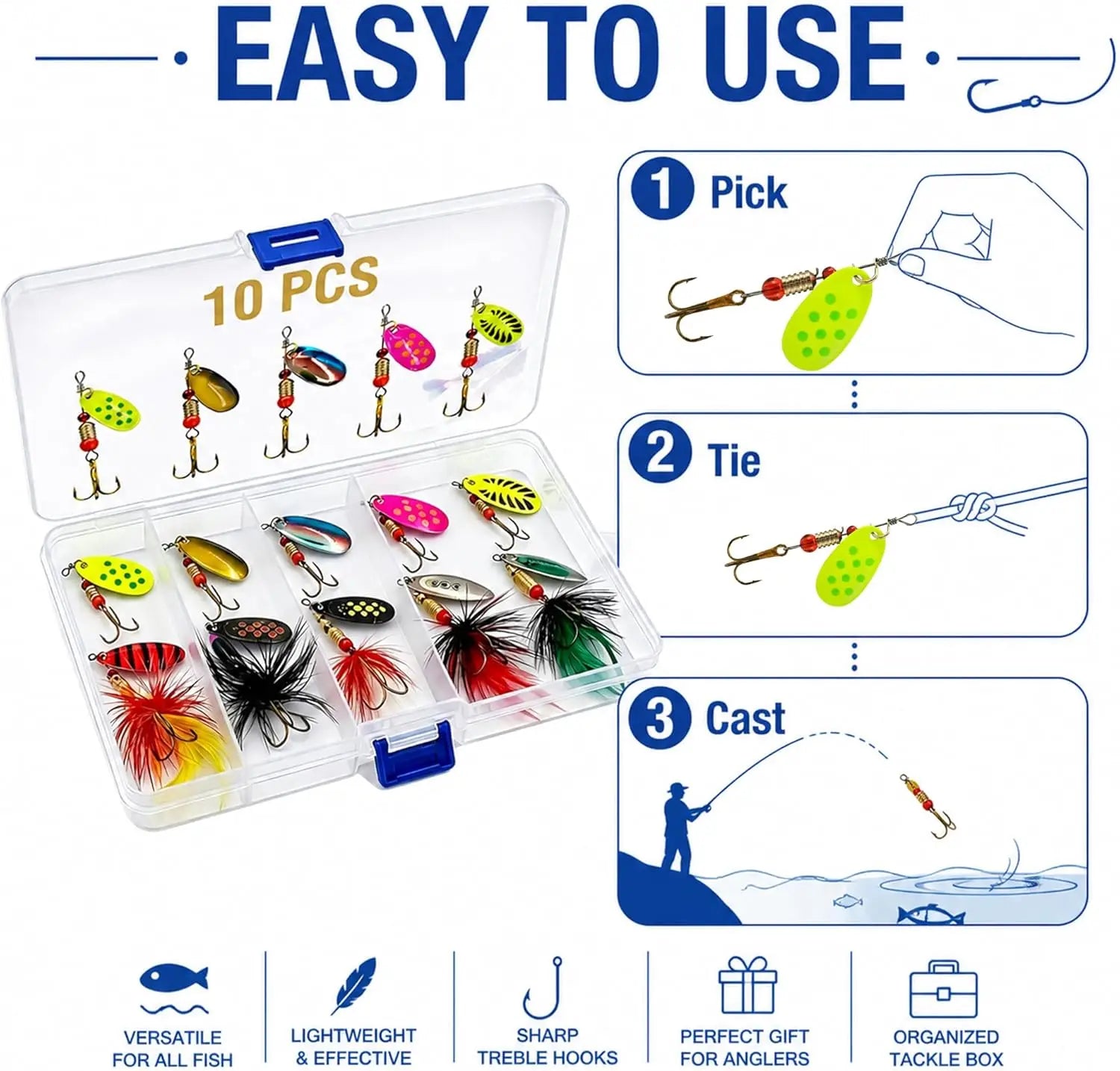 Fishing Spinner Lures Kit 20PCS, Inline Spinner Baits with Treble Hooks, Metal Fishing Lures for Trout Bass Salmon Panfish, Multi-Color Freshwater Tackle Set