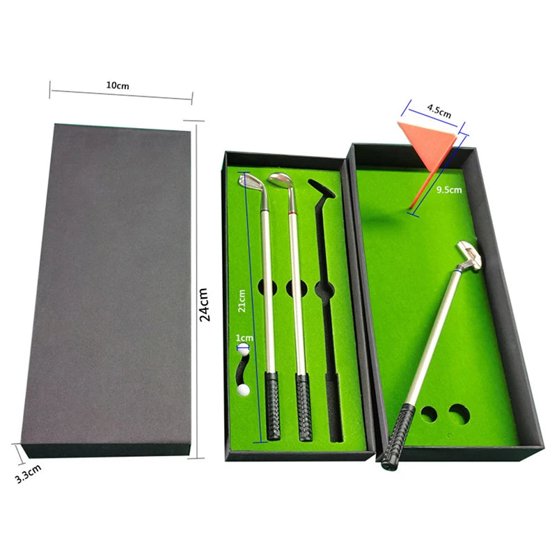 Golf Pen Set Mini Desktop Gift Includes Putting Green 3 Clubs Pen Balls and Flag Desk Games